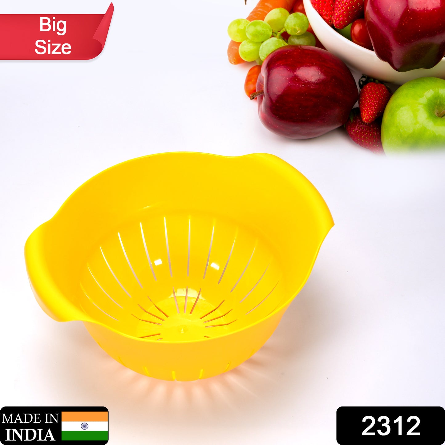 Wukusy plastic fruits and vegetables noodles pasta washing bowl with built-in strainer for rinsing produce and pasta.
