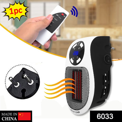 Wukusy portable electric mini fan heater on a desktop, compact household heater for home use, with sleek design and controls visible