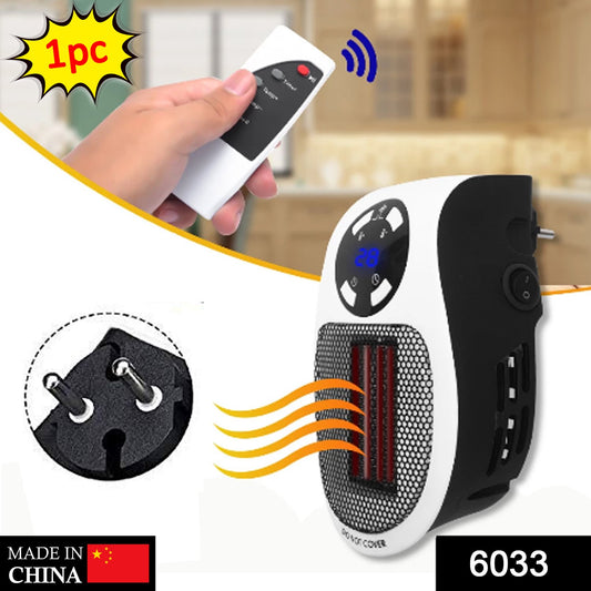 Wukusy portable electric mini fan heater on a desktop, compact household heater for home use, with sleek design and controls visible