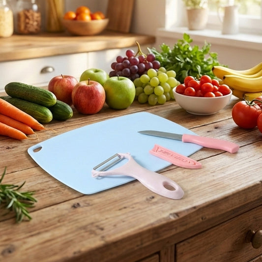 Wukusy 3-in-1 multipurpose fruit and vegetable cutting board set with multiple color-coded boards for efficient food prep.