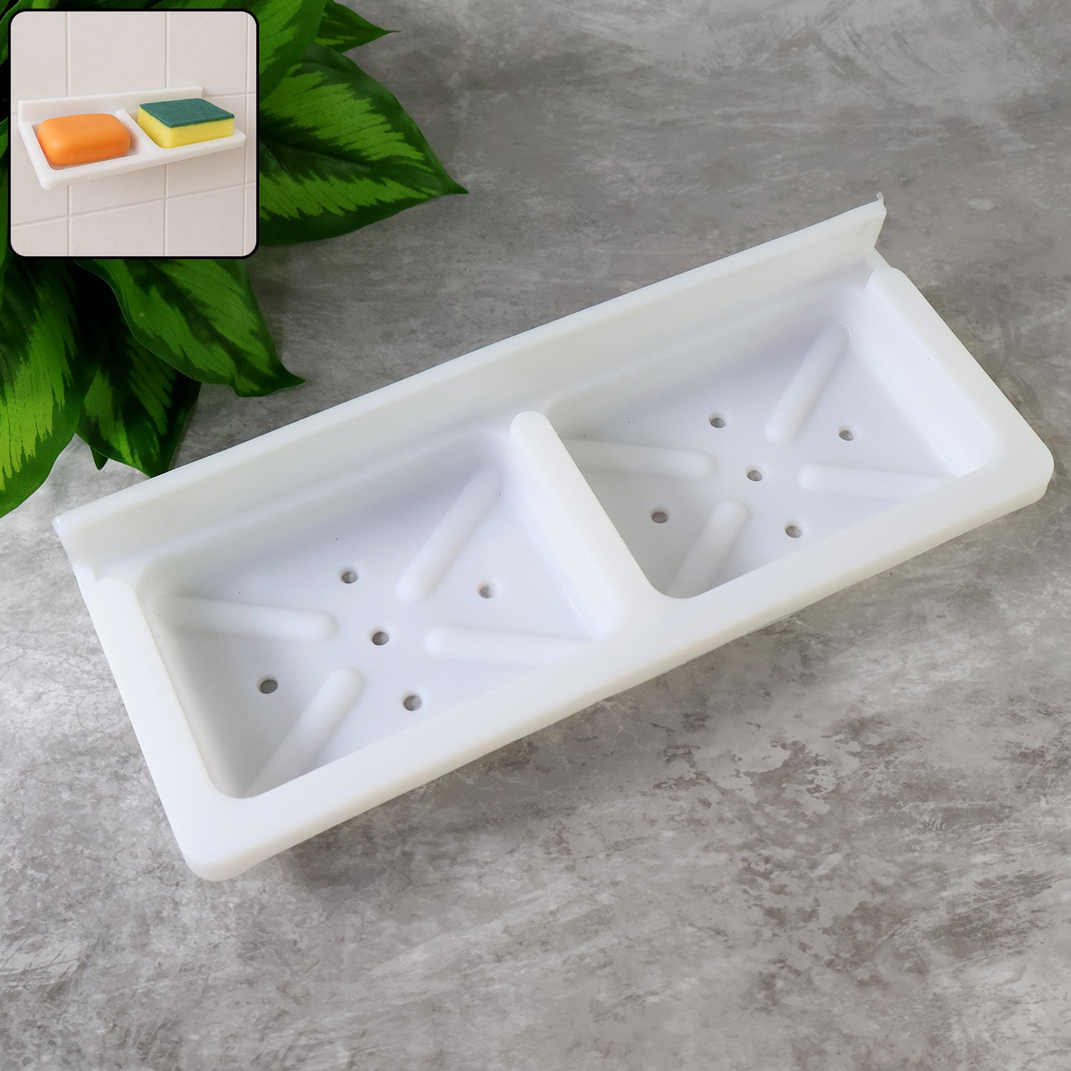 Wall-mounted double compartment soap and sponge holder by Wukusy, made of durable material for home improvement.