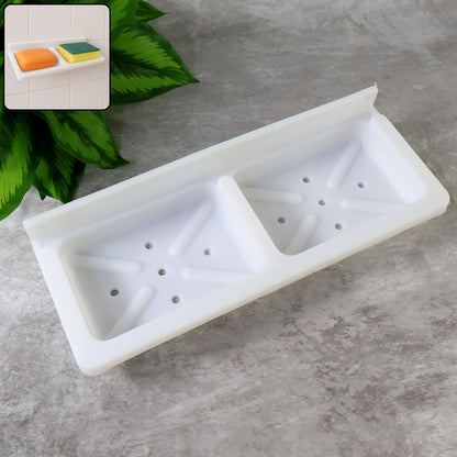 Wall-mounted double compartment soap and sponge holder by Wukusy, made of durable material for home improvement.