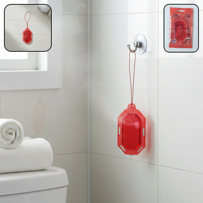 Wukusy hanging bathroom air freshener in apple fragrance with gel, 9.5 grams, displayed hanging in a bathroom setting