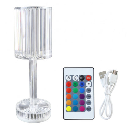 Wukusy touch control RGB crystal LED table lamp with remote, featuring colorful lighting and modern design on a sleek table.