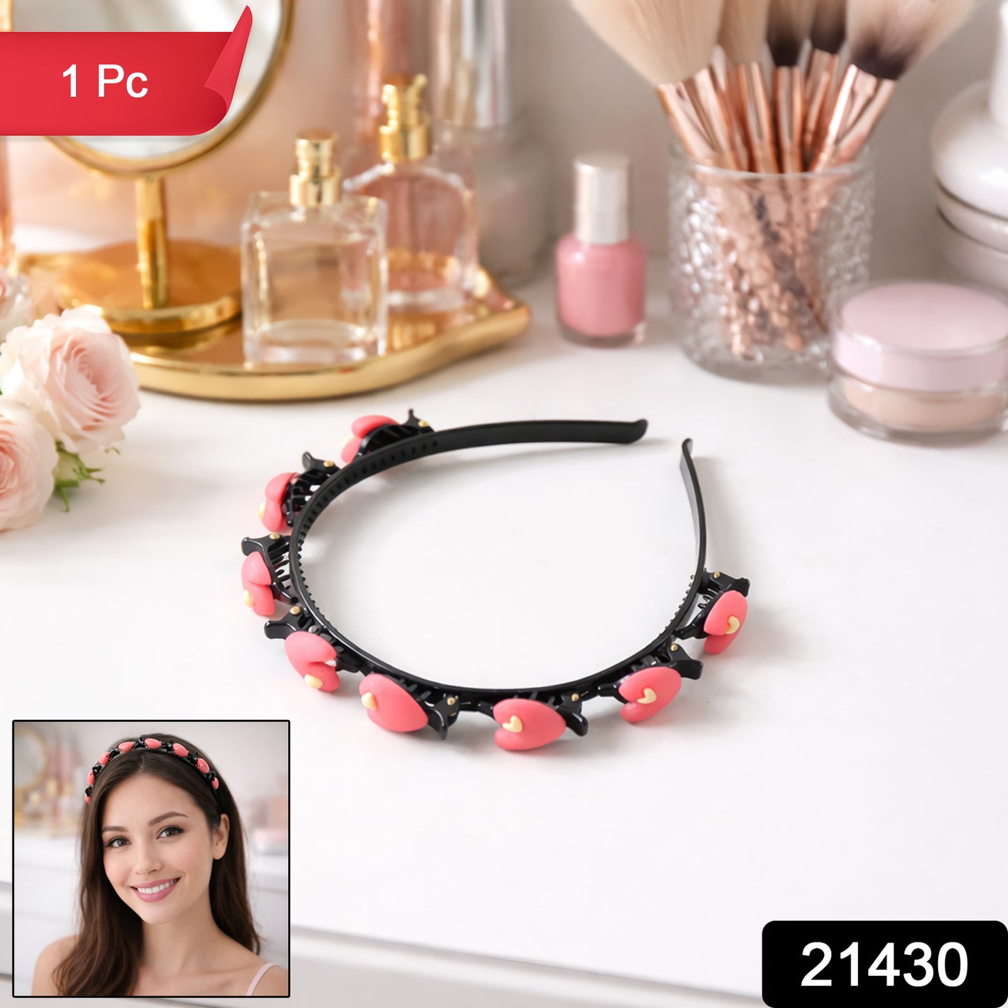 Wukusy cute heart design decorative hairband for women and girls, featuring a playful heart pattern in bright colors.