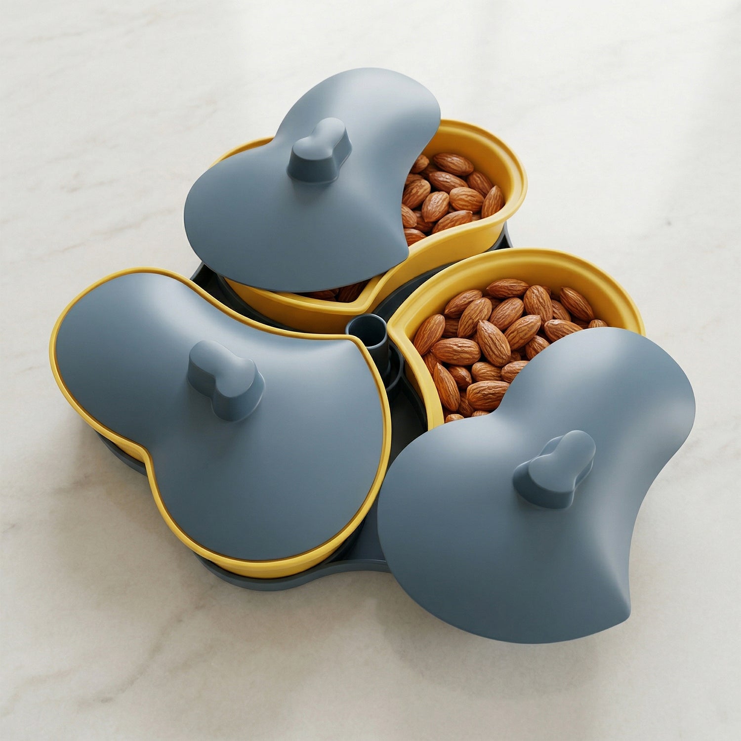 Wukusy multipurpose 3-section snack serving tray with lid, featuring divided compartments for snacks and food storage.