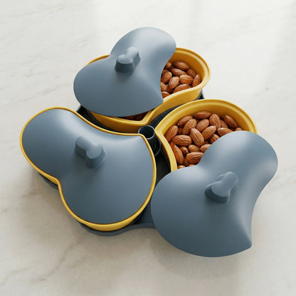 Wukusy multipurpose 3-section snack serving tray with lid, featuring divided compartments for snacks and food storage.