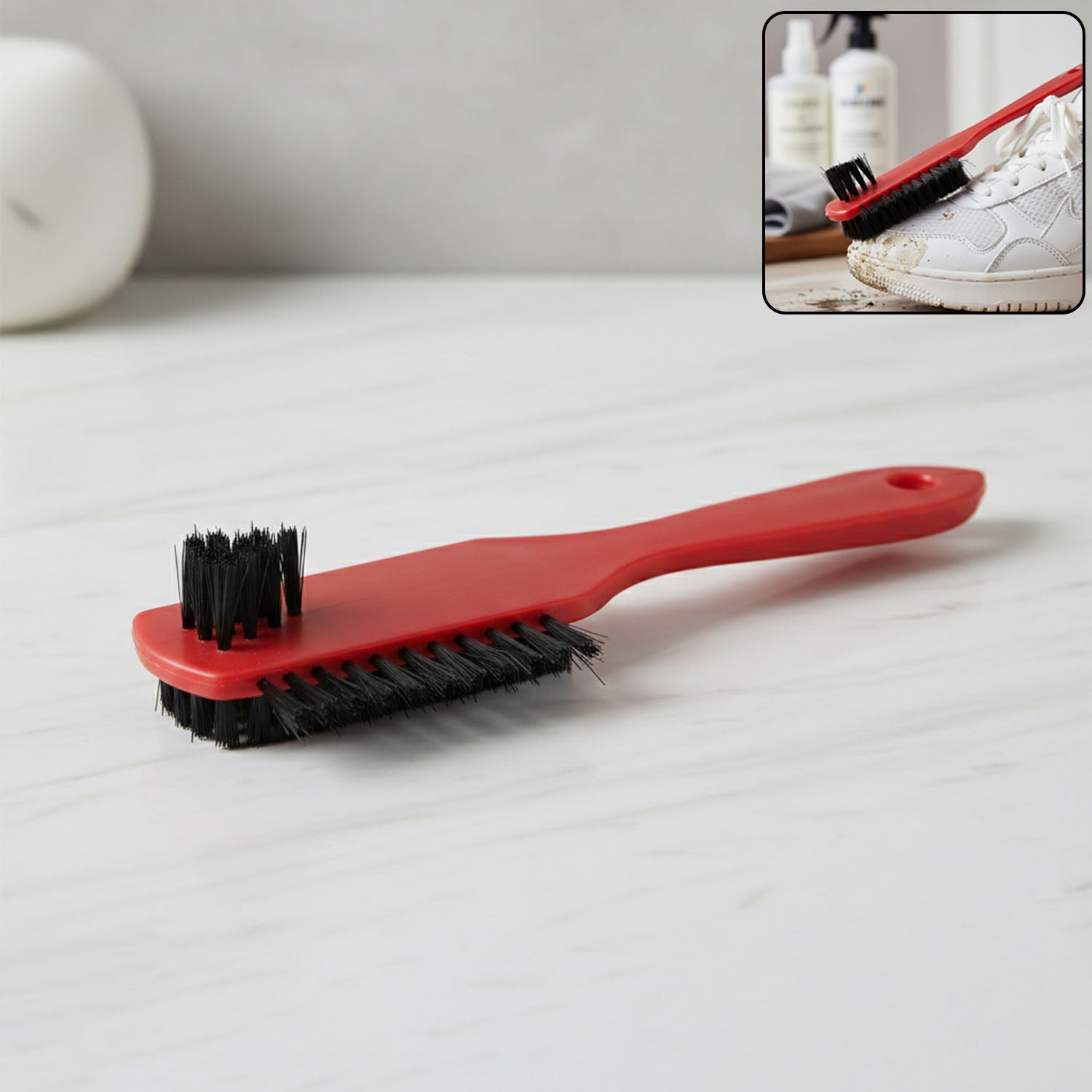 Wukusy multipurpose shoe cleaning brush with wooden handle and bristles for cleaning sneakers, boots, and various footwear.