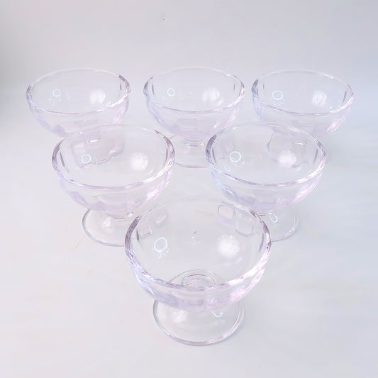 Set of six Wukusy premium glass ice cream dessert bowls for home and kitchen use, clear and elegant with rounded edges.