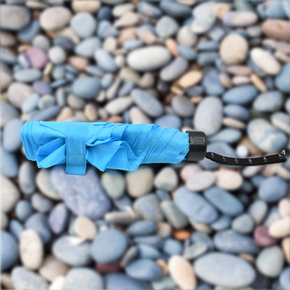 Foldable Wukusy umbrella with colorful design, providing UV protection and rain shielding for children and travel use.