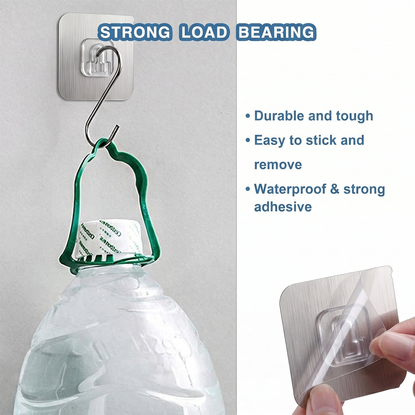 Heavy duty Wukusy self-adhesive utility wall hook mounted on a wall for hanging tools or accessories.