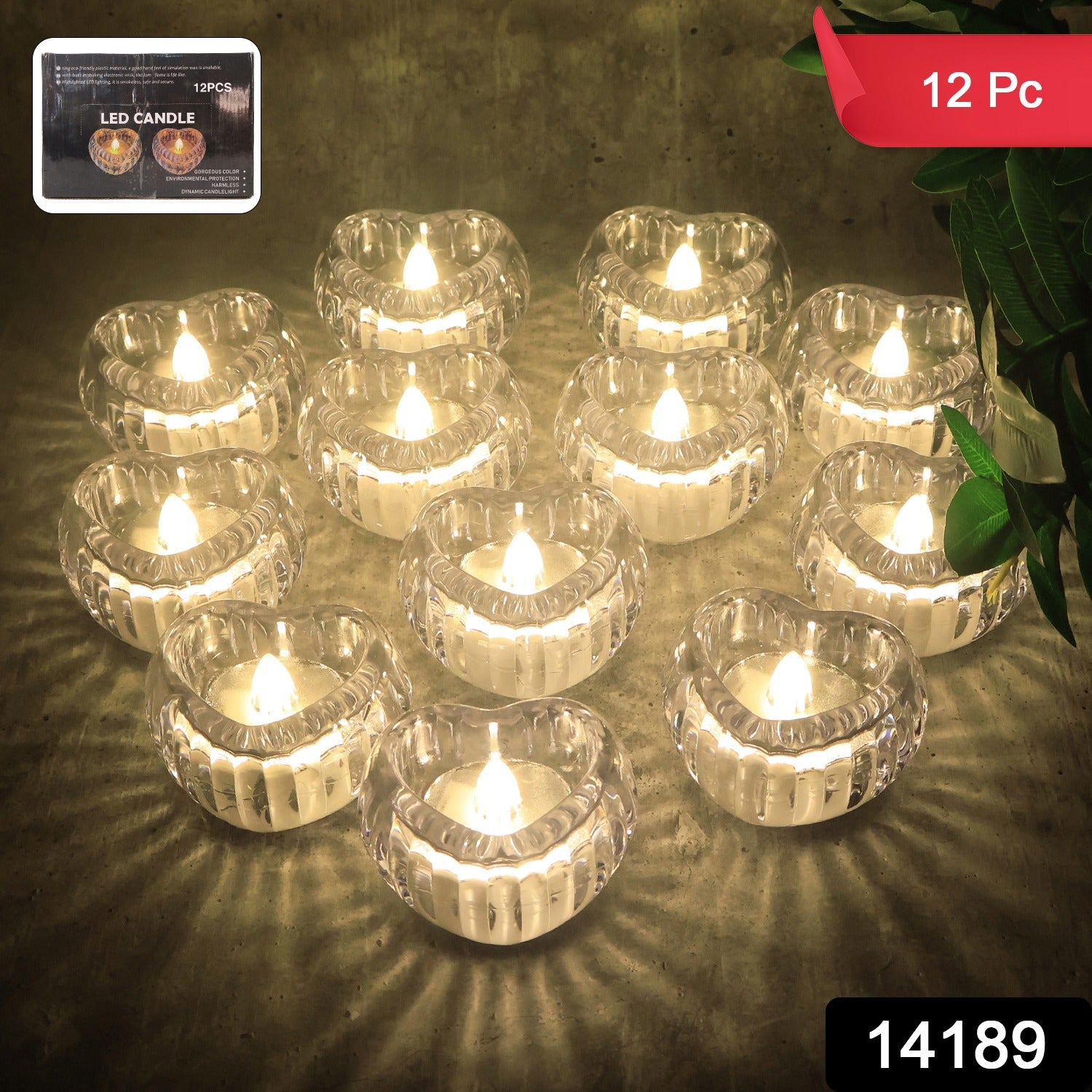 Set of 12 Wukusy heart-shaped LED flameless decorative candles with soft glowing light, ideal for romantic decor or ambient lighting.