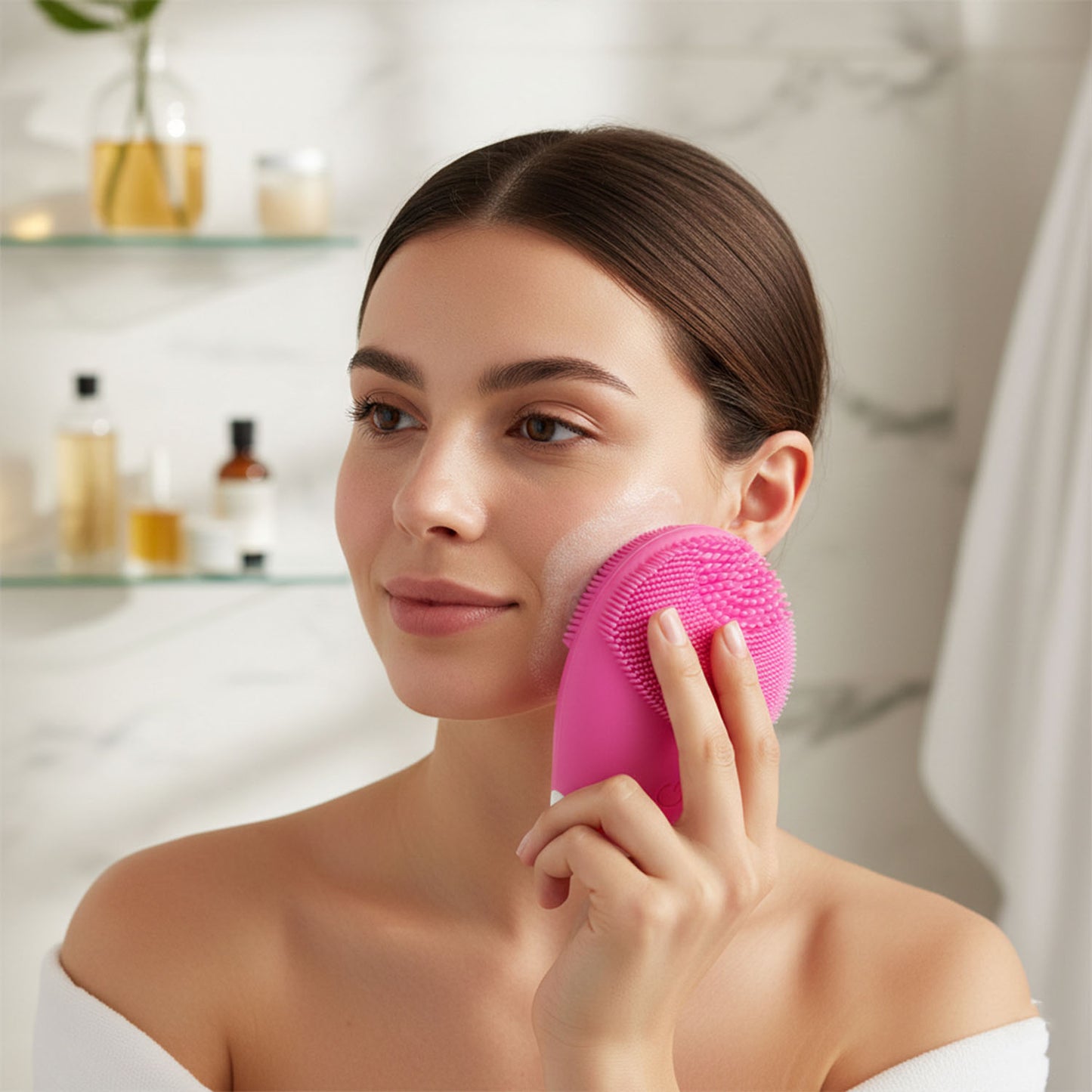 Wukusy premium silicone electric facial cleansing brush with ergonomic handle and soft bristles for gentle skin cleansing