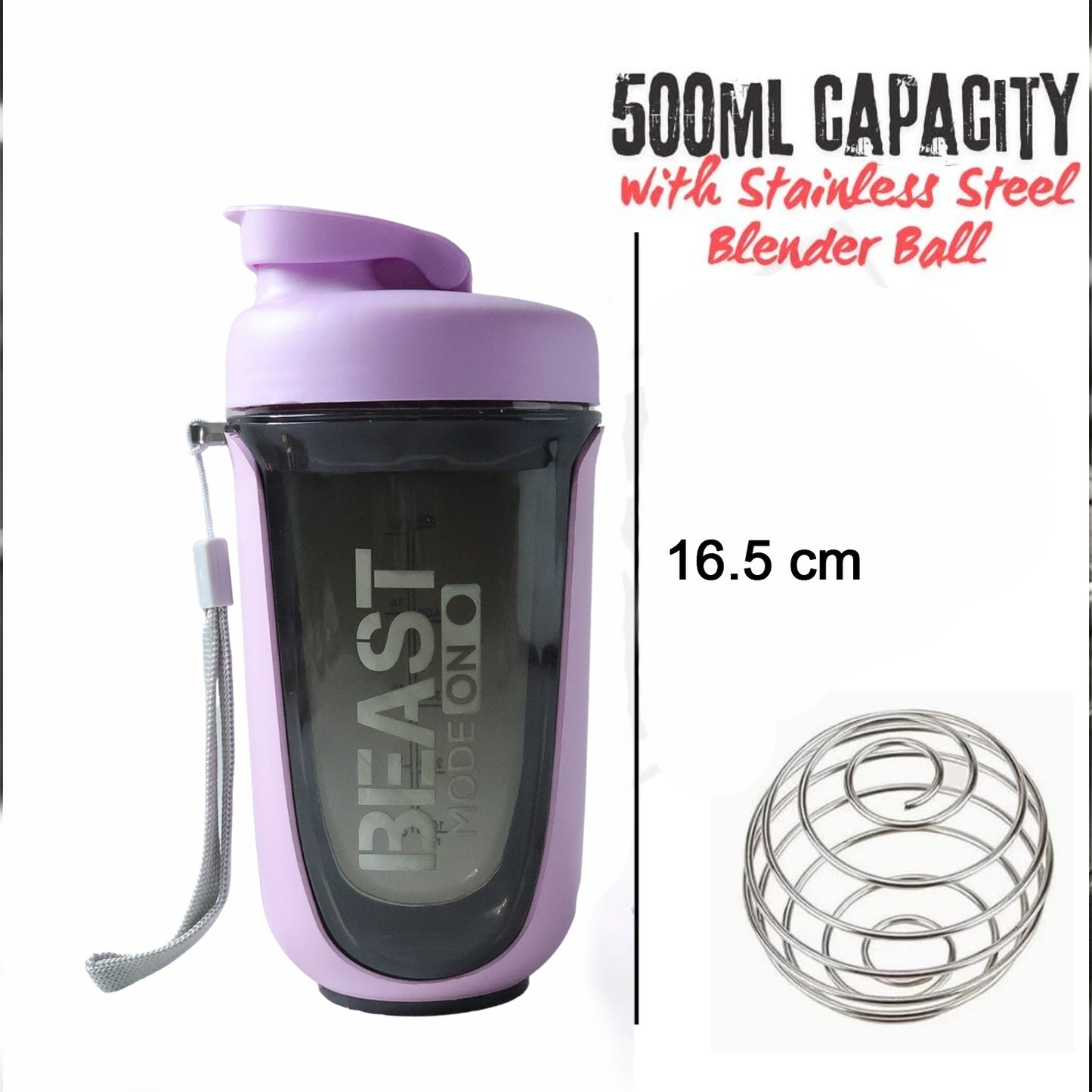 Wukusy premium leak-proof gym shaker bottle, 500 ml capacity, with secure lid and mixing ball, designed for protein shakes and beverages.
