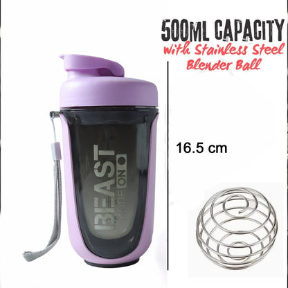 Wukusy premium leak-proof gym shaker bottle, 500 ml capacity, with secure lid and mixing ball, designed for protein shakes and beverages.