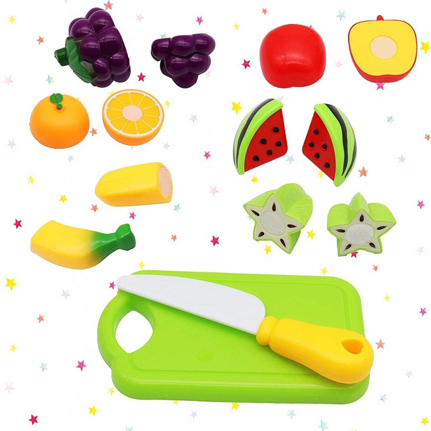 Wukusy plastic fruits and veggies toy set featuring realistic sliceable fruits in the exclusive collection, perfect for children's play.