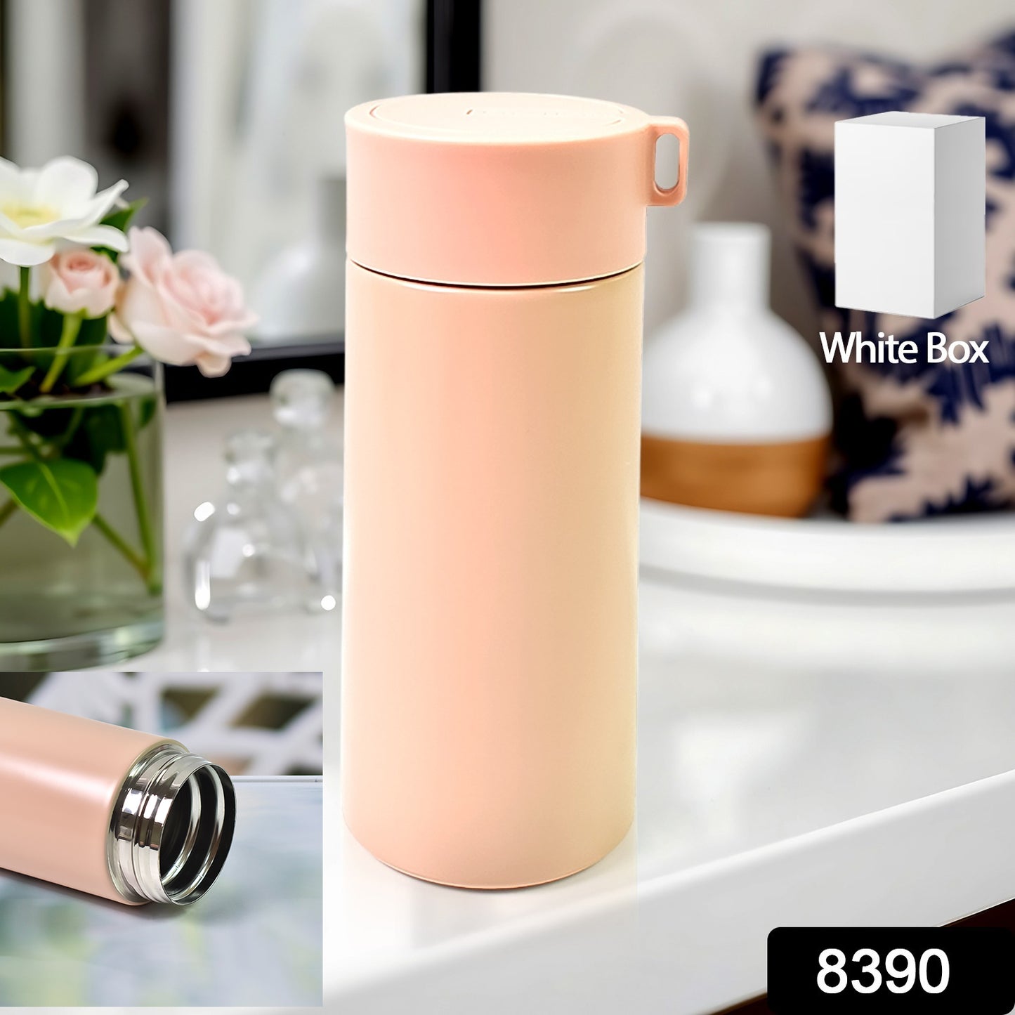 Insulated stainless steel water bottle for kids by Wukusy, 350ml, with colorful cartoon design and secure lid.