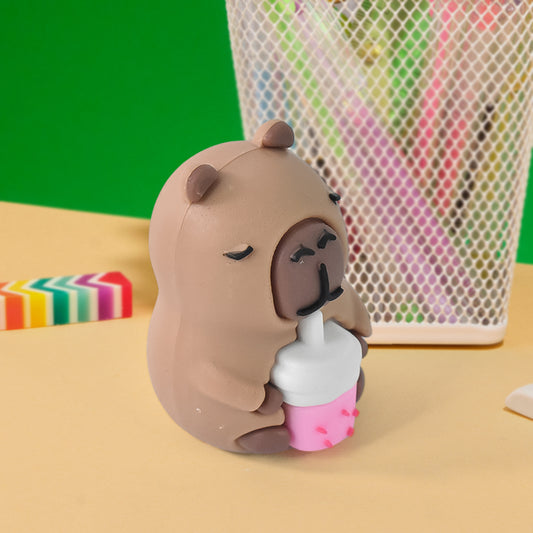 Wukusy cartoon shape office pencil sharpener with built-in eraser, colorful plastic design, ideal for school and office use.