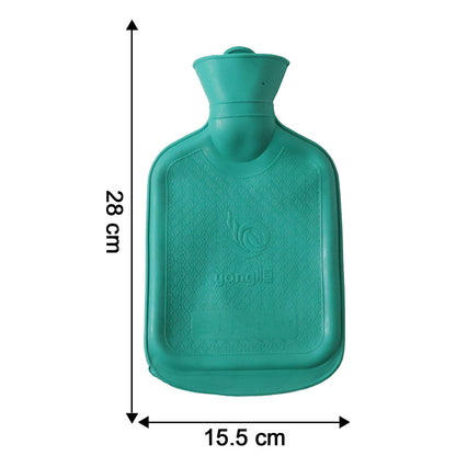 Wukusy reusable hot water bottle, 26 cm length, soft rubber cover, designed for warmth and comfort.