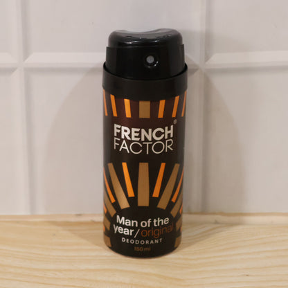 Wukusy French Factor Man Of The Year original body spray 150ml spray bottle with sleek packaging and branding.