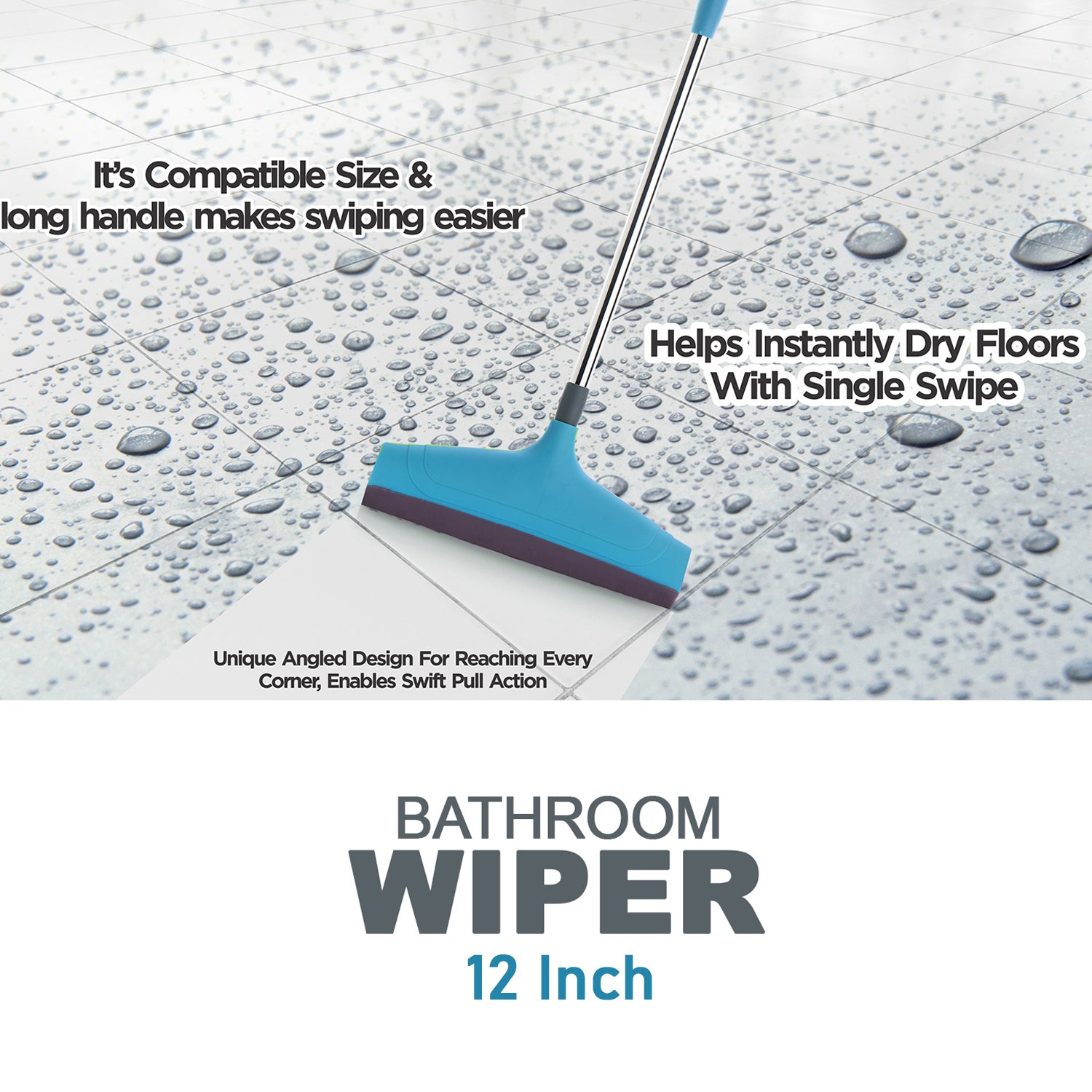 Wukusy 12-inch telescopic bathroom wiper for home improvement, featuring a extendable handle and durable rubber blade.