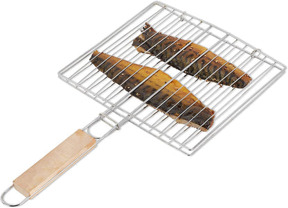 Wukusy kitchen square roaster and papad grill with wooden handle for barbecue and roasting tasks.