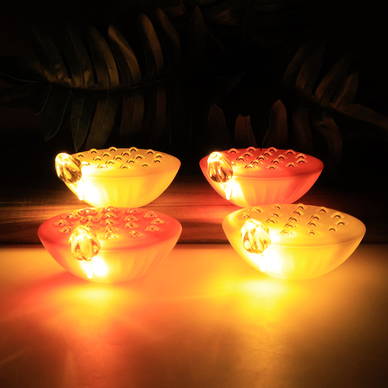 Set of 4 Wukusy Lotus Canopy LED decorative lamps for home decor, featuring floral-inspired designs with soft glowing light.