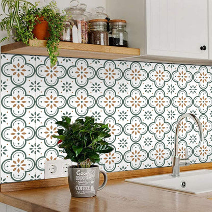 Wukusy peel and stick 8x8 inch waterproof floor and backsplash tiles, 10-piece set for home wall and floor decoration.