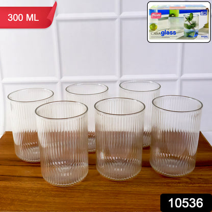 Set of six Wukusy Supermom Casa glass tumblers for home and kitchen use, clear glass with a sleek design.