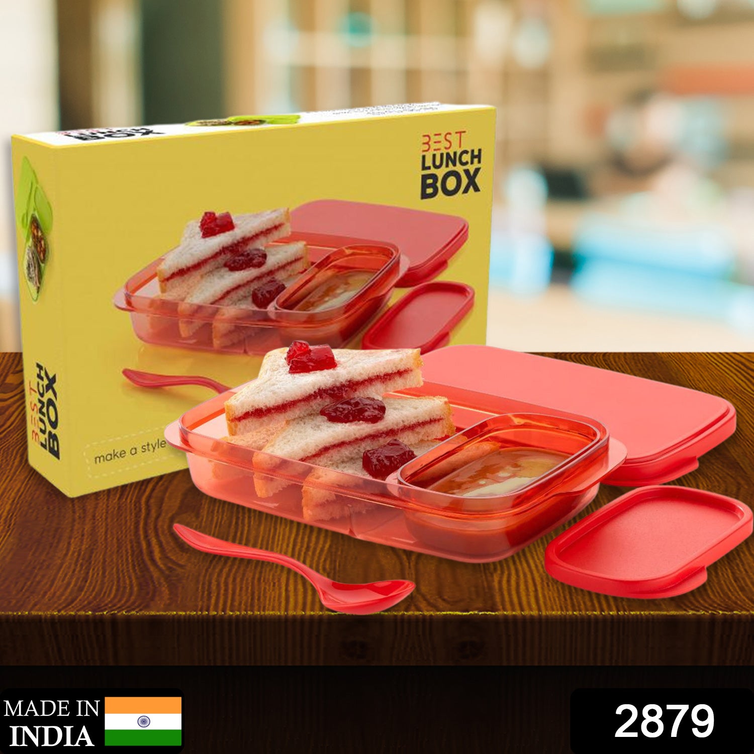 Wukusy 2879 Seal Rectangular Lunch Box with two containers, durable plastic, ideal for meal storage and portability