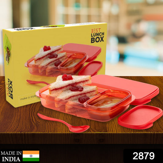 Wukusy 2879 Seal Rectangular Lunch Box with two containers, durable plastic, ideal for meal storage and portability