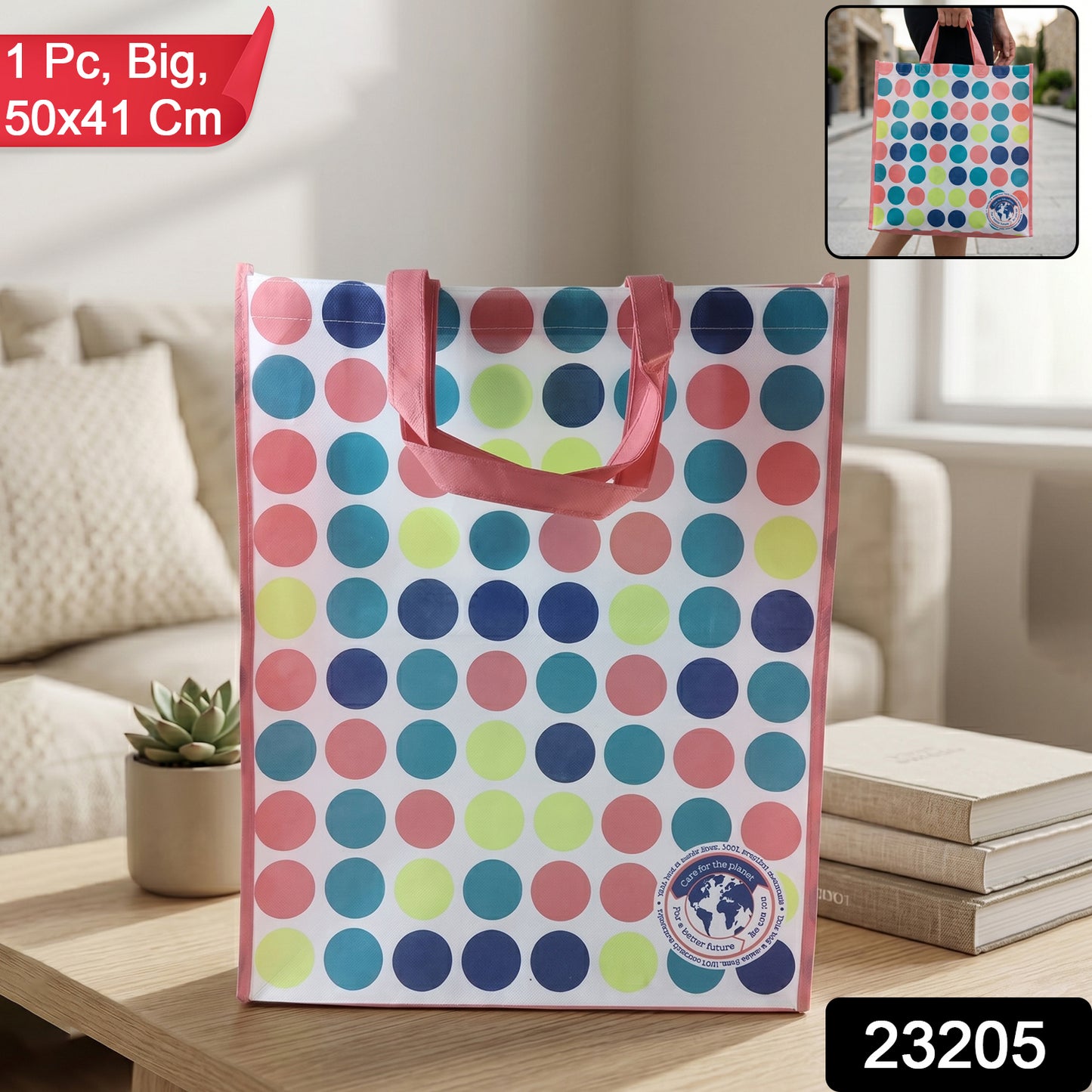 Wukusy large printed multipurpose carry hand bag with spacious 50x41 cm design, featuring colorful decorative patterns and sturdy handles.