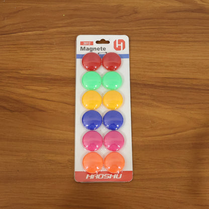 Set of 12 colorful round refrigerator magnets with vibrant patterns, perfect for decorating and organizing your fridge.