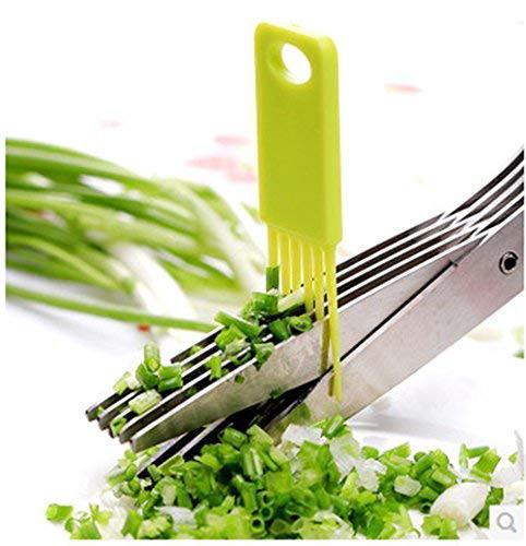Wukusy 1563 multifunction vegetable and herb scissors with five stainless steel blades, shown with open blades and handle grips.
