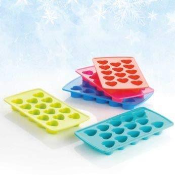 Heart-shaped silicone ice cube tray by Wukusy with nine compartments for making decorative ice cubes.