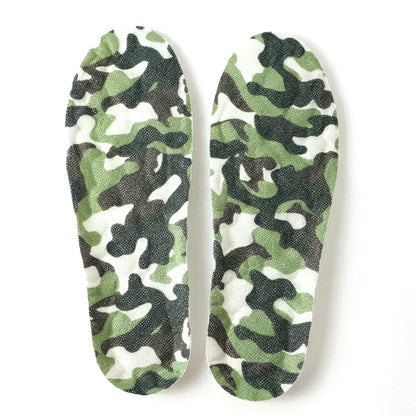 Pair of Wukusy lightweight printed foot insoles for daily use in size 35-36, showing colorful pattern and cushioned surface.