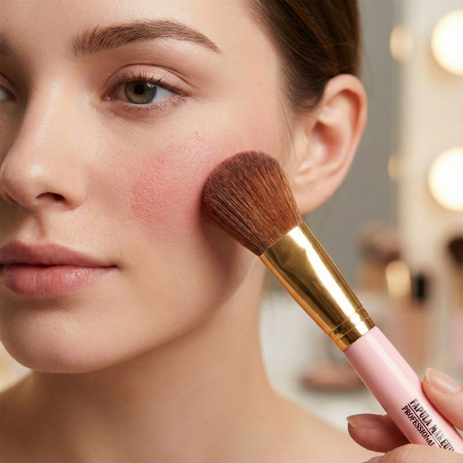Wukusy 9-in-1 professional makeup brush set with various brushes for foundation, eyeshadow, and blending, displayed on a white background.