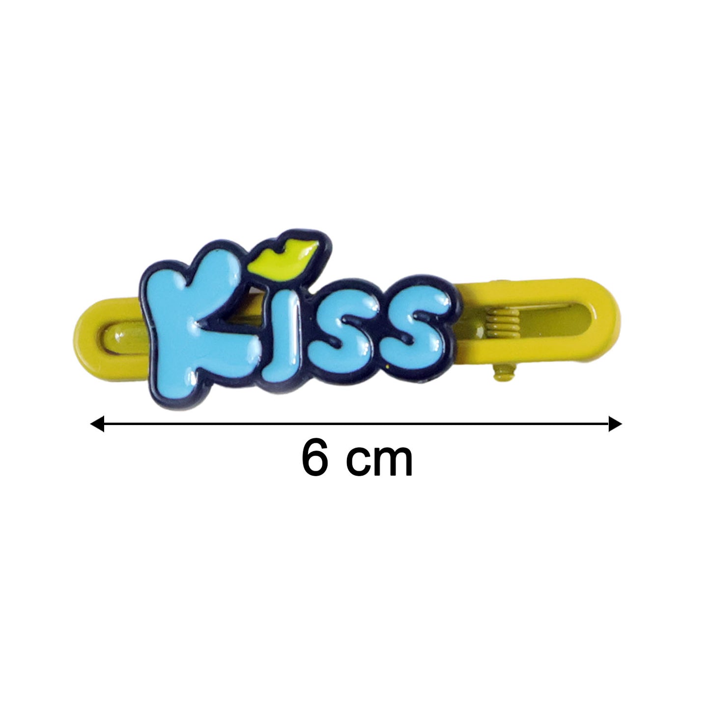 Wukusy Cute Kiss Text hair clip set with two colorful hair accessories featuring playful kiss designs and bold lettering.