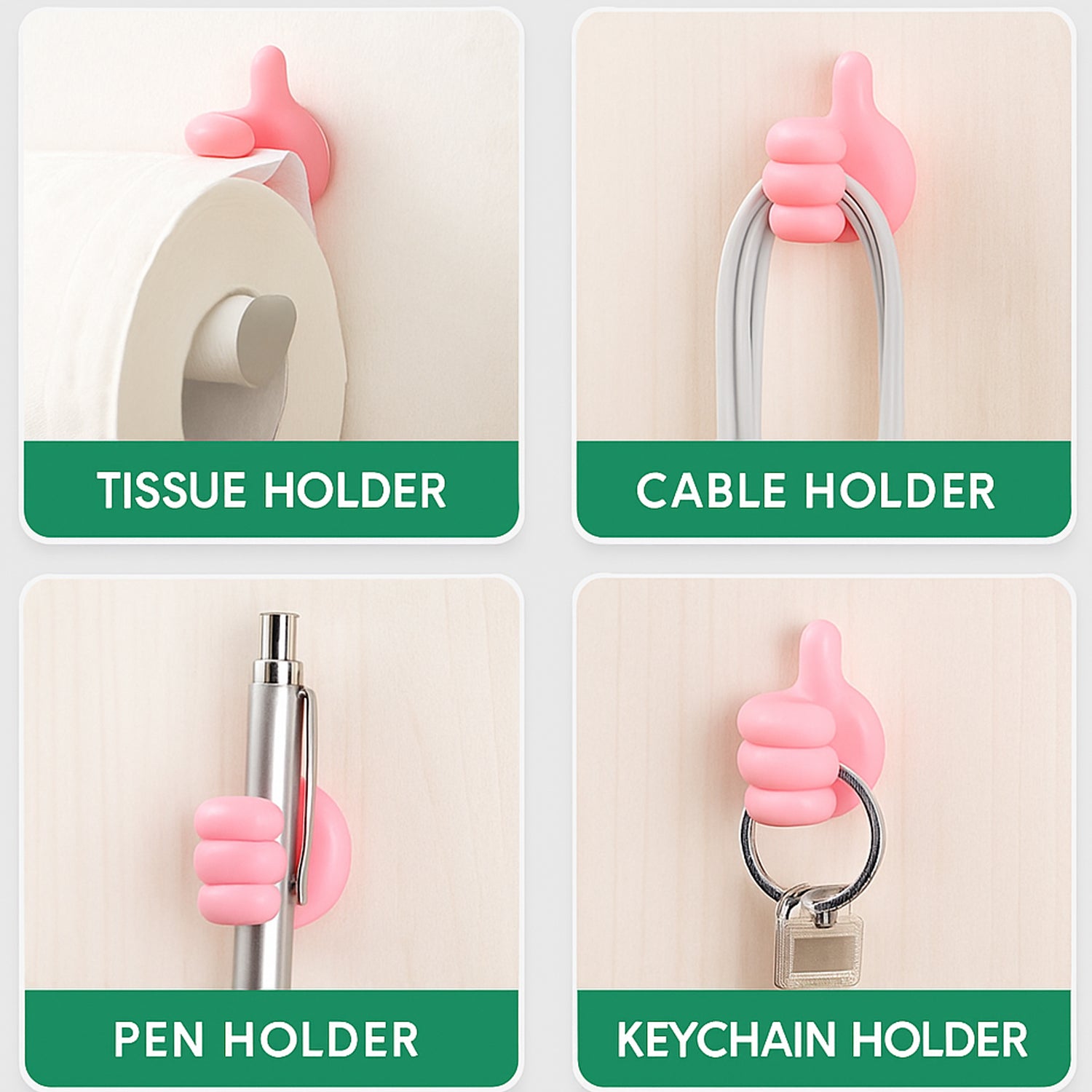 Pink Wukusy multifunctional hand-shaped wall clip hanger for keys and cables, wall-mounted organizer and holder.