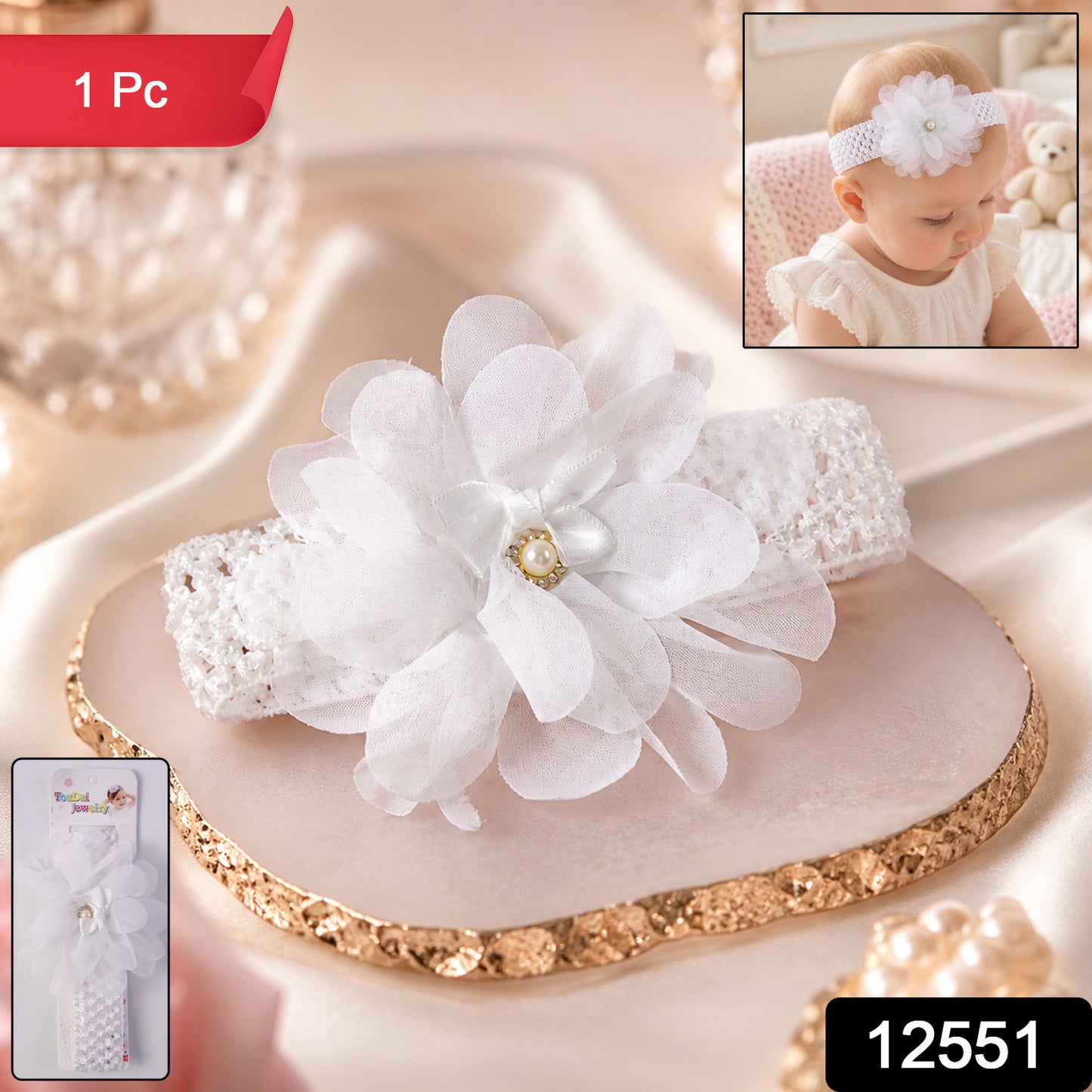 Soft elastic floral baby headband by Wukusy, stylish and stretchable hair accessory for infants with colorful flower design.