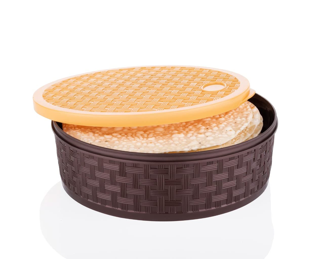 Wukusy 2509 round plastic masala spice box with multiple compartments for storing various spices in the kitchen.