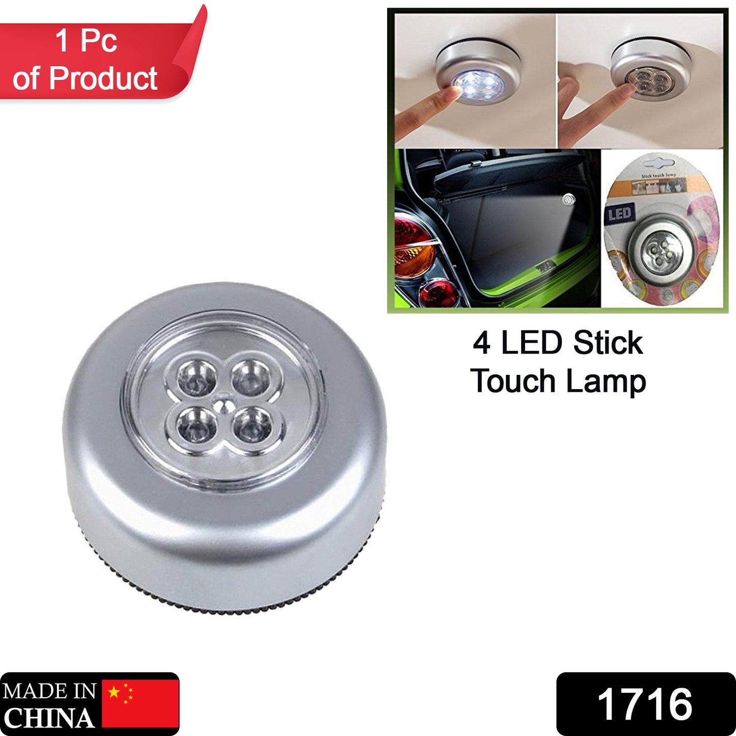 Wireless night light stick by Wukusy with 4 LED bulbs, battery-powered, touch-activated, ideal for closets, cabinets, and utility rooms.