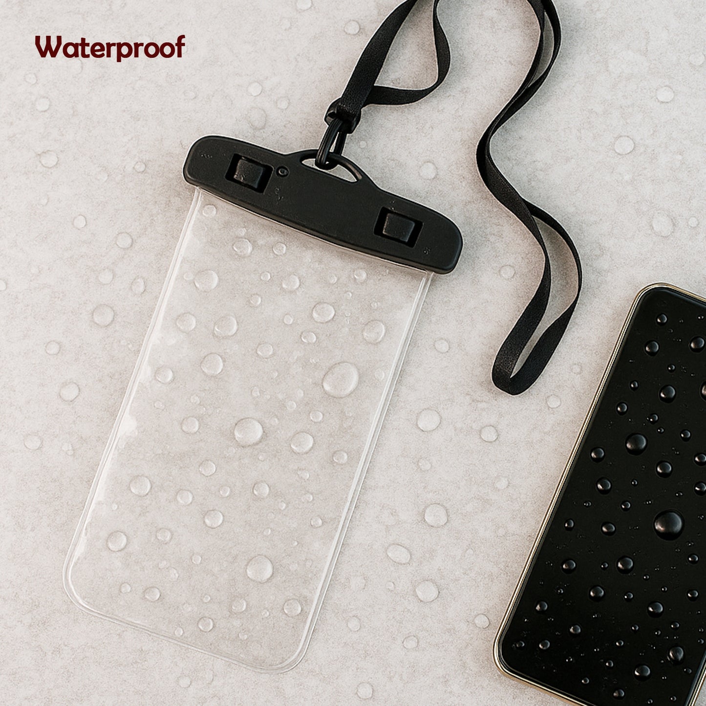 Transparent waterproof mobile phone pouch by Wukusy, sealed plastic case designed for all smartphones and mobile accessories.