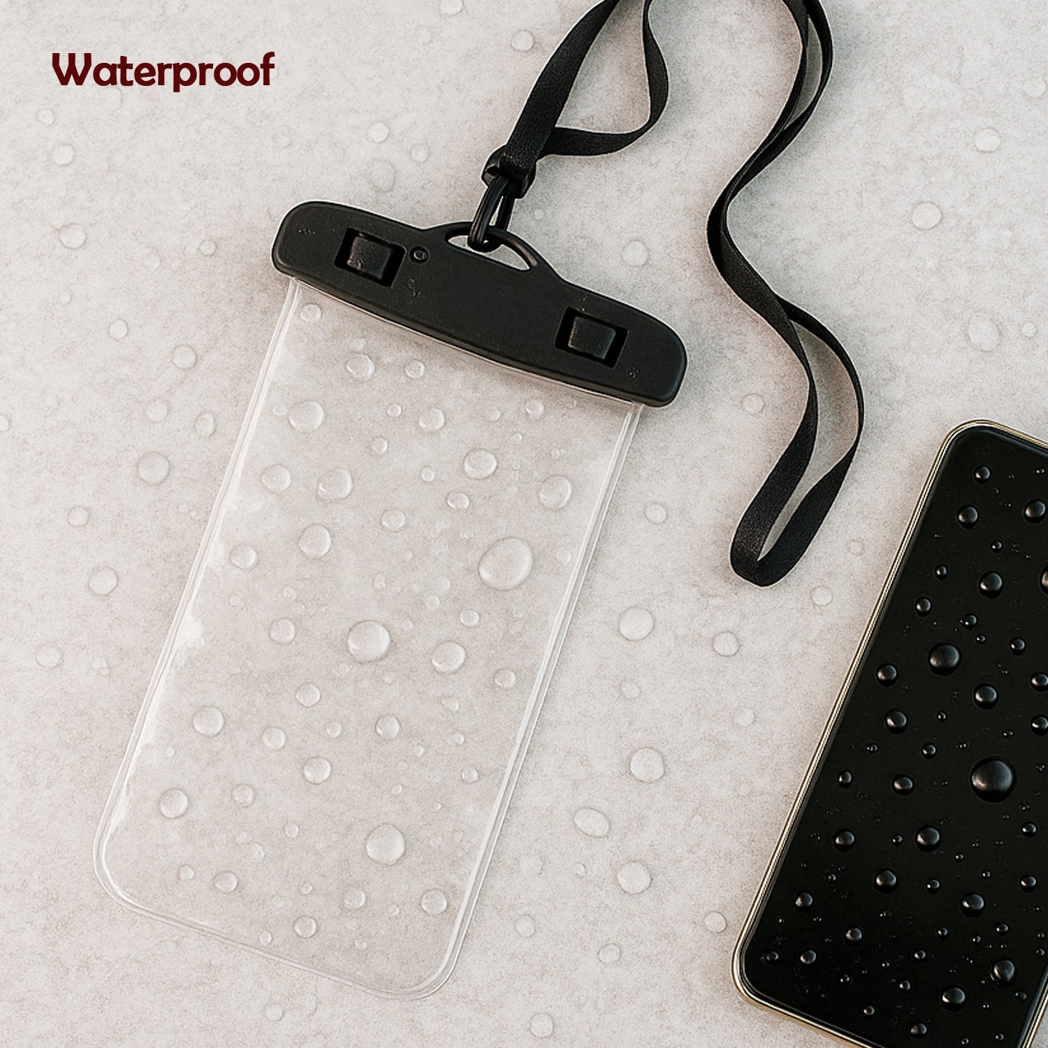 Transparent waterproof mobile phone pouch by Wukusy, sealed plastic case designed for all smartphones and mobile accessories.