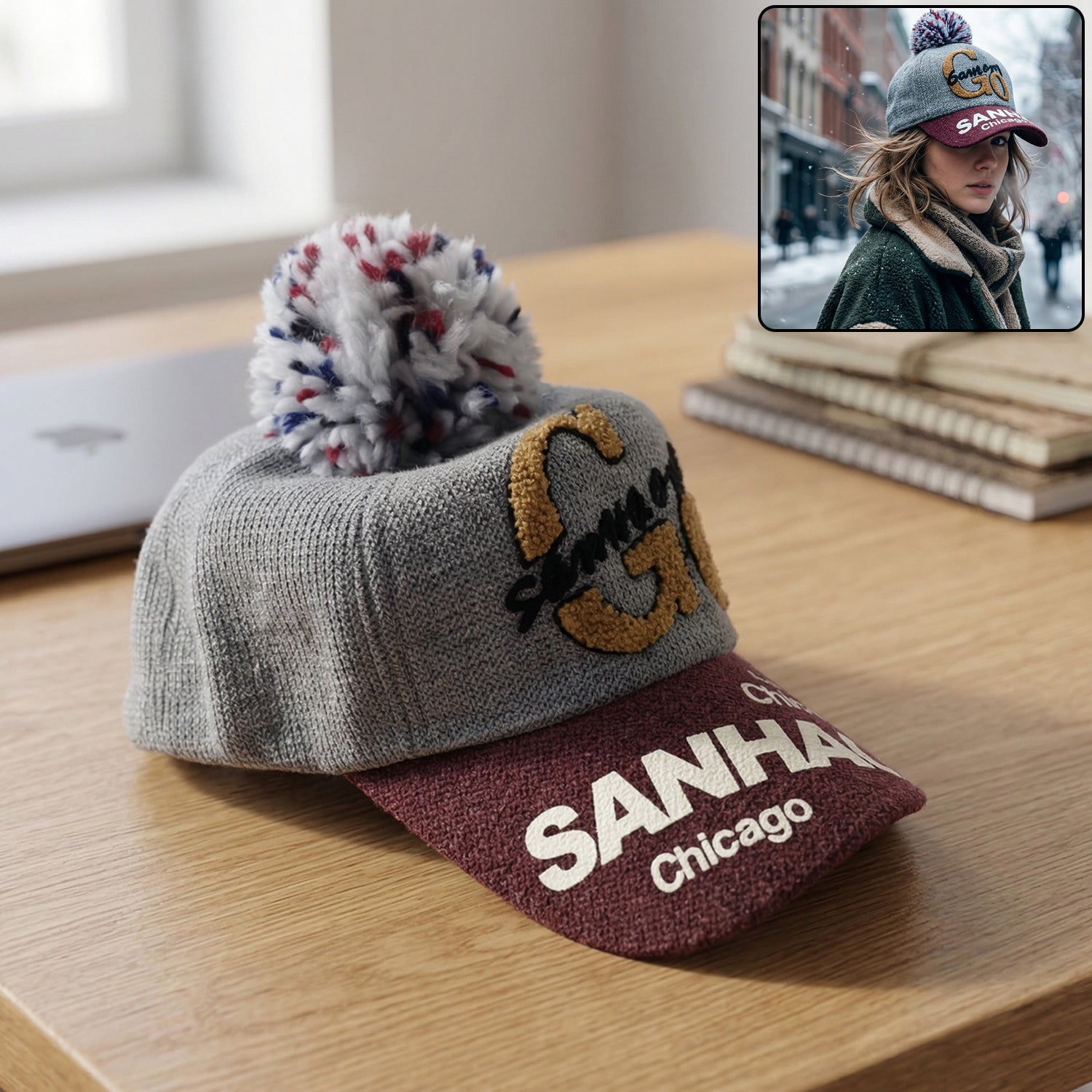 Wukusy trendy winter baseball-style woolen cap in neutral color, featuring a classic design and snug fit for cold weather.