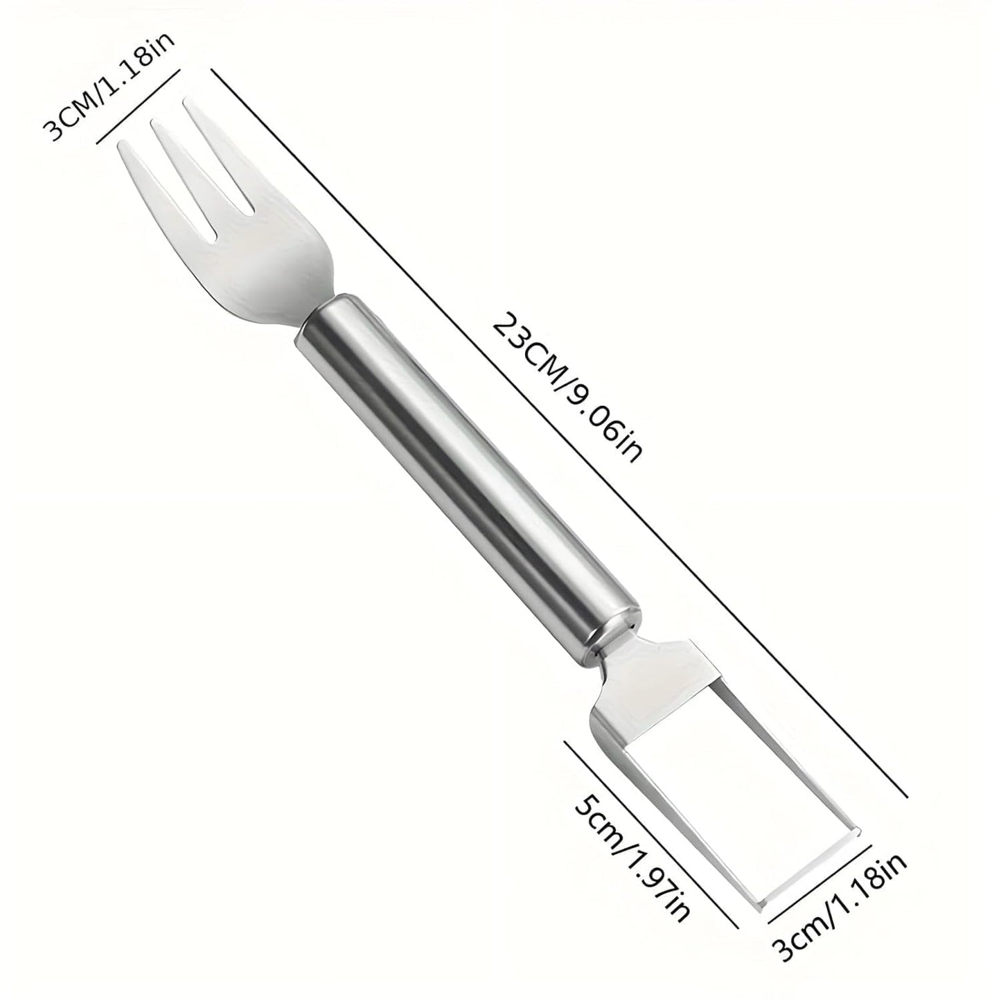 Wukusy stainless steel 2-in-1 watermelon slicer and cutter with fork, shown slicing a fresh watermelon.