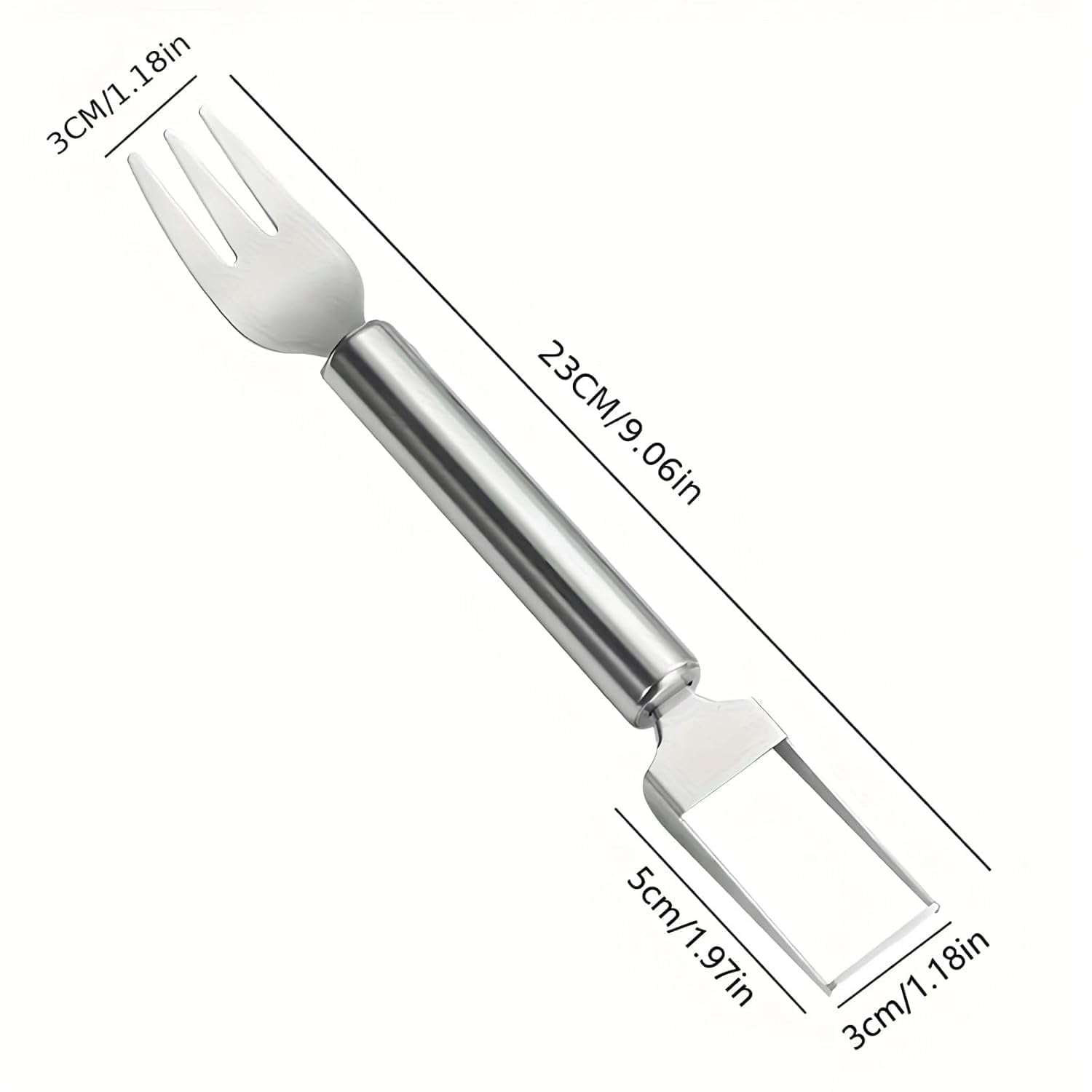 Wukusy stainless steel 2-in-1 watermelon slicer and cutter with fork, shown slicing a fresh watermelon.