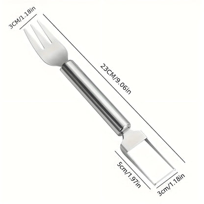 Wukusy stainless steel 2-in-1 watermelon slicer and cutter with fork, shown slicing a fresh watermelon.