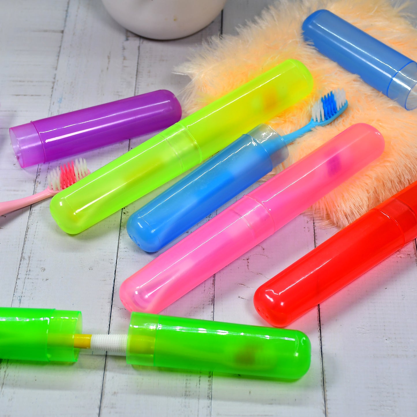 Wukusy 6-piece plastic toothbrush covers with anti-bacterial design, ideal for travel and storing toothbrushes securely.