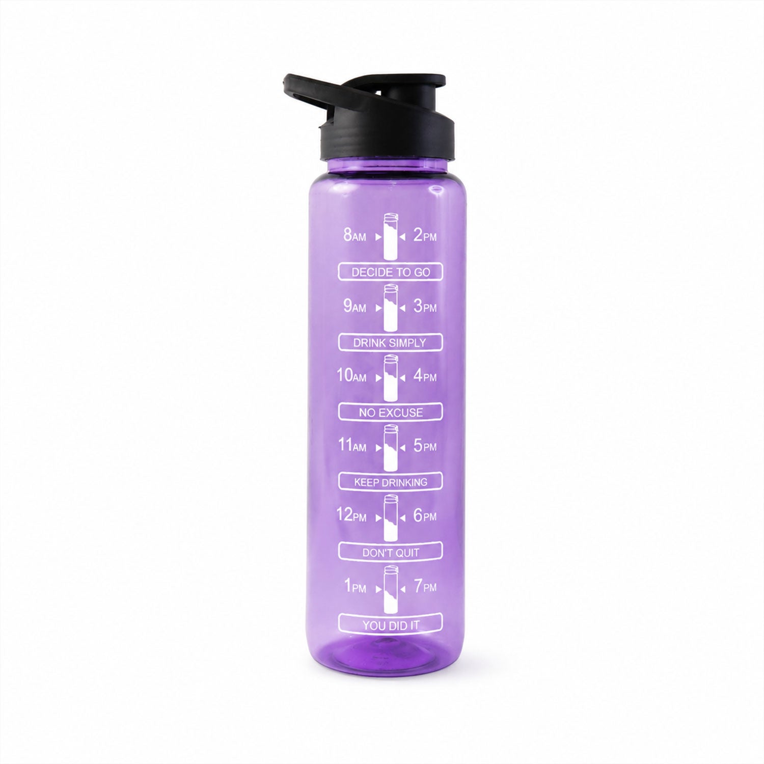 Wukusy plastic motivational water bottle with time marker, flip lid, 1000 ml capacity, designed for hydration and fitness.